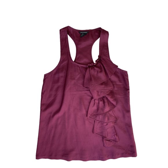 Club Monaco Silk Ruffle Blouse Sleeveless Scoop Neck Racerback Maroon XS - Picture 1 of 6